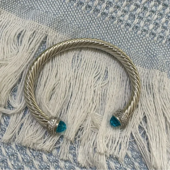 David Yurman Sterling Silver Diamond Bangle Size 7 - Picture 2 of 7